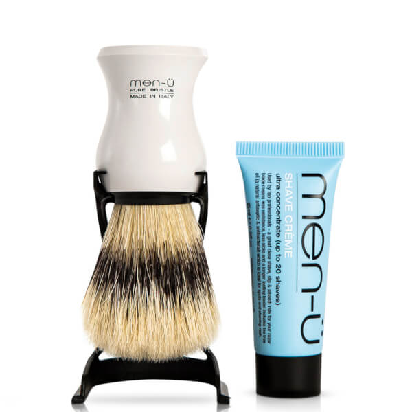 men-u men-ü Barbiere Pennello da barba e supporto - Bianco Offerta Giorno del Papà