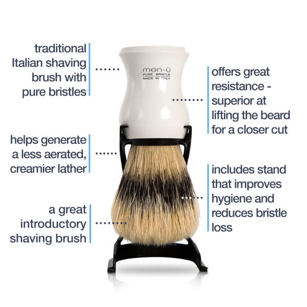 men-u men-ü Barbiere Pennello da barba e supporto - Bianco Offerta Giorno del Papà