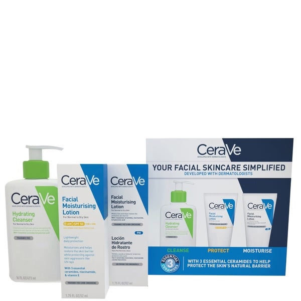 CeraVe CeraVe Exclusive Skincare Routine Simplified Set for Face Cleansing & Moisturising with Hyaluronic Acid SPF & Niacinamide Grande vendita