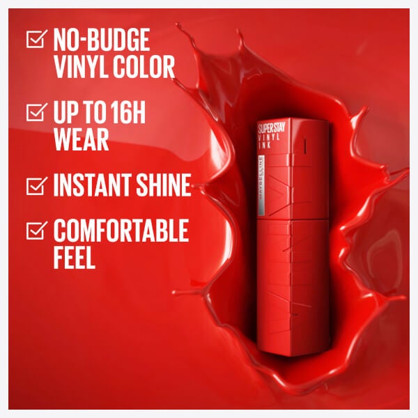 Maybelline Maybelline SuperStay Vinyl Ink Rossetto Liquido a Lunga Durata Finitura Lucida 47ml (Varie Tonalità) Sostegno trimestrale