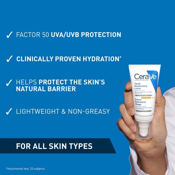 CeraVe CeraVe AM Lozione Idratante Viso SPF50 per Pelle da Normale a Secca 52ml Fino al 65% di sconto